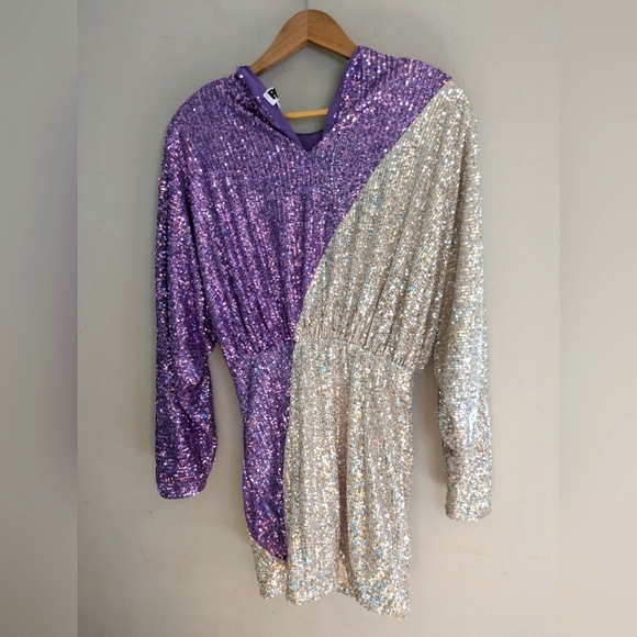 Rotate Birger Christensen Billie Mini Sequin Purple Silver Dress Size 4 - Picture 5 of 7